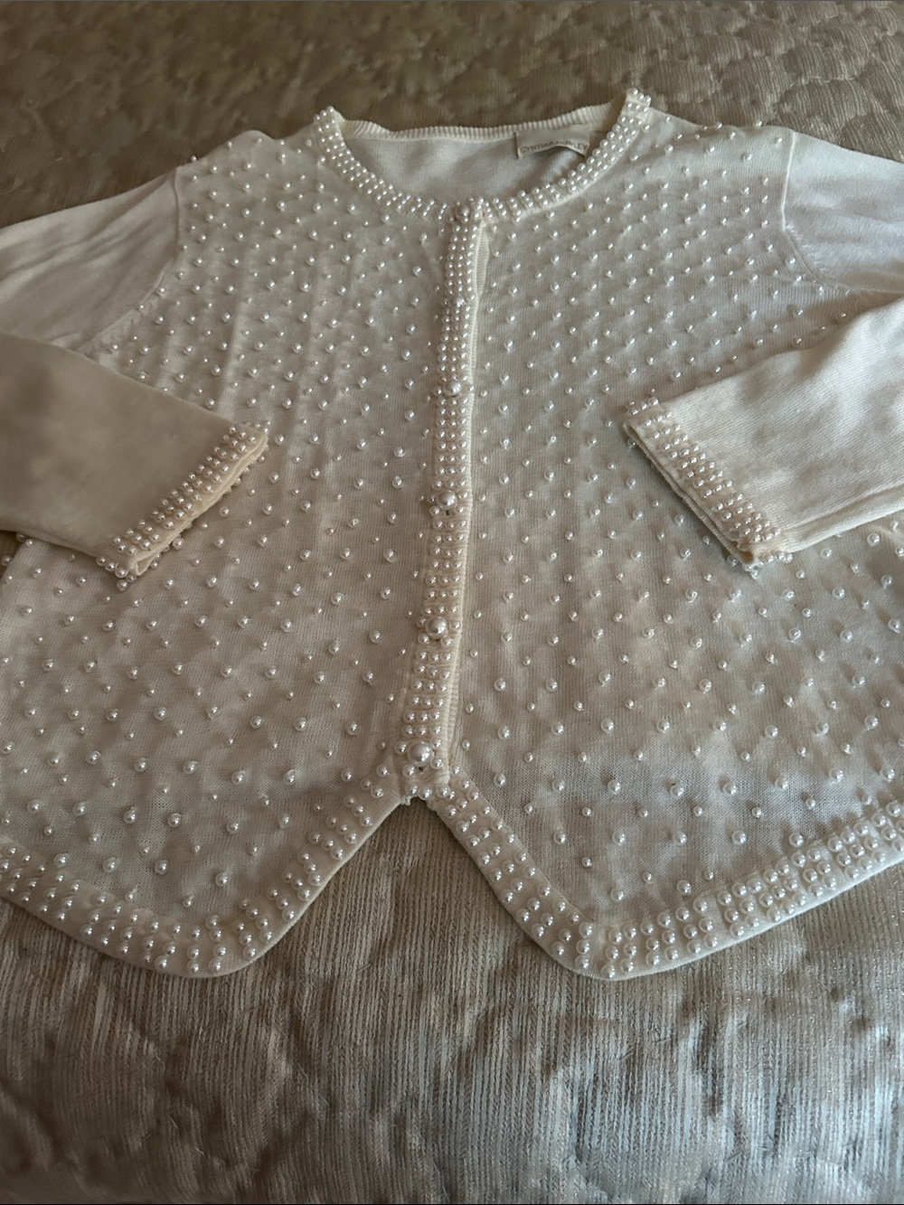 Cynthia Rowley Ivory Pearl-Embellished Cardigan